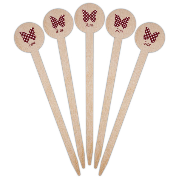 Polka Dot Butterfly Wooden 6" Food Pick - Round - Fan View