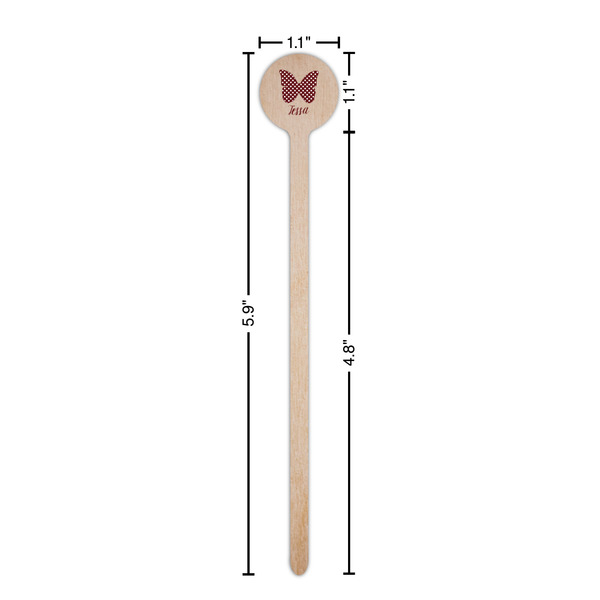Polka Dot Butterfly Wooden 6" Stir Stick - Round - Dimensions