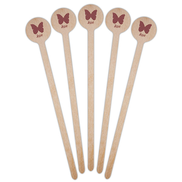 Polka Dot Butterfly Wooden 6" Stir Stick - Round - Fan View