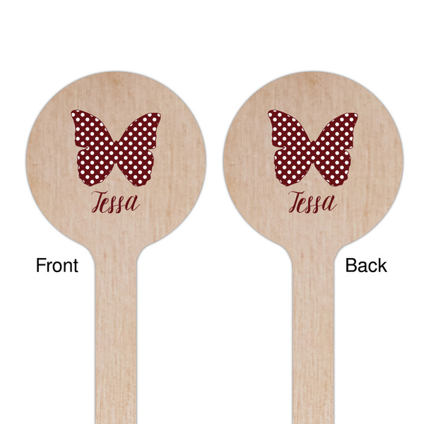 Polka Dot Butterfly Wooden 7.5" Stir Stick - Round - Double Sided - Front & Back