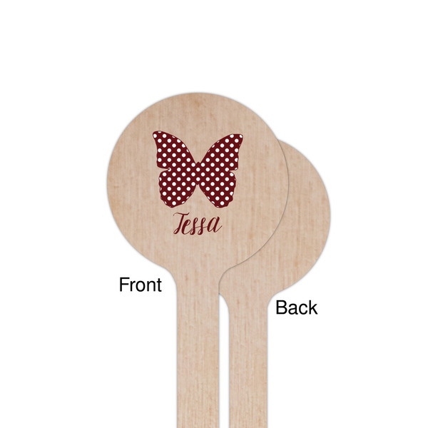 Polka Dot Butterfly Wooden 7.5" Stir Stick - Round - Single Sided - Front & Back