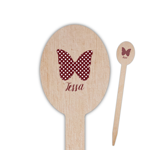 Custom Polka Dot Butterfly Oval Wooden Food Picks - Double Sided (Personalized)