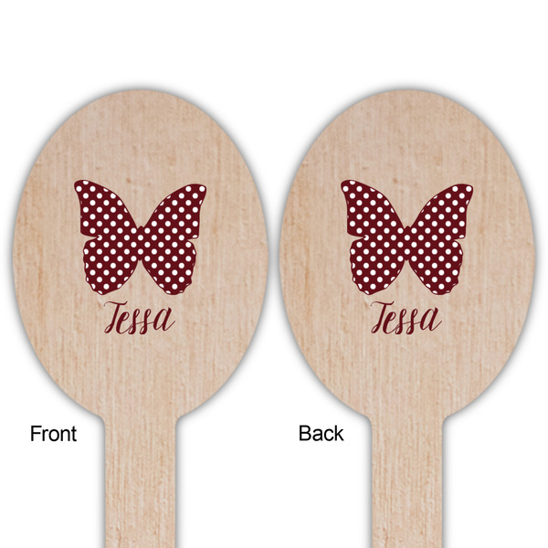 Polka Dot Butterfly Wooden Food Pick - Oval - Double Sided - Front & Back