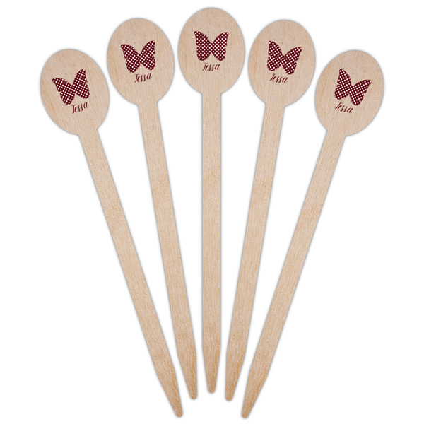 Polka Dot Butterfly Wooden Food Pick - Oval - Fan View