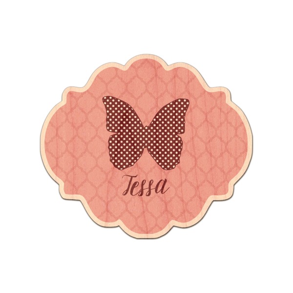 Custom Polka Dot Butterfly Genuine Maple or Cherry Wood Sticker (Personalized)