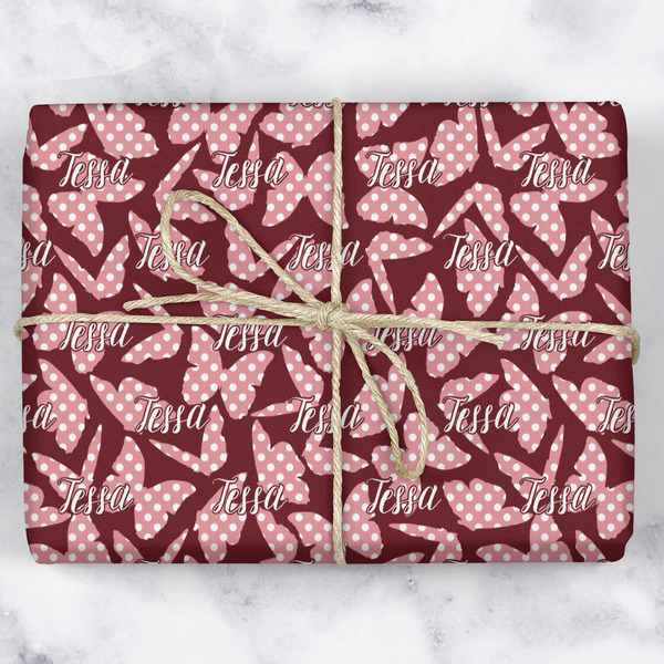 Polka Dot Butterfly Wrapping Paper Roll - Matte - Wrapped Box