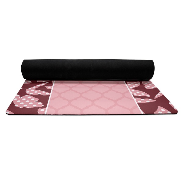 Polka Dot Butterfly Yoga Mat Rolled up Black Rubber Backing