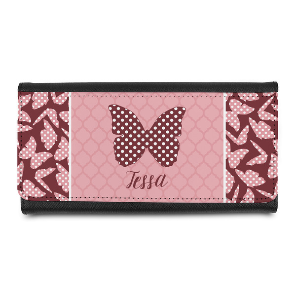 Custom Polka Dot Butterfly Leatherette Ladies Wallet (Personalized)