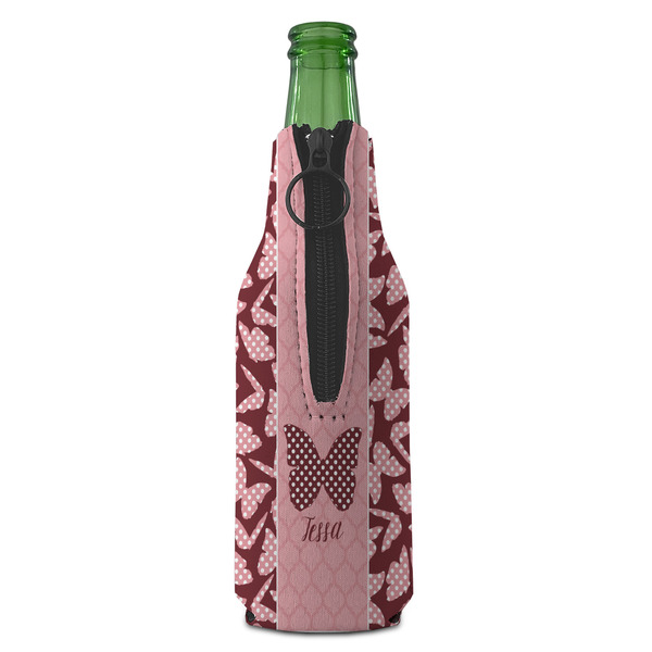 Polka Dot Butterfly Zipper Bottle Cooler - BACK (bottle)