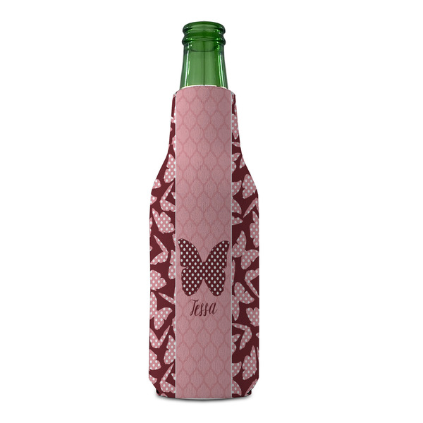Polka Dot Butterfly Zipper Bottle Cooler - FRONT (bottle)