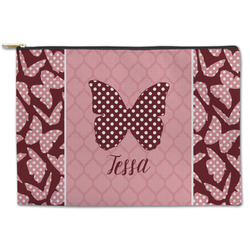 Polka Dot Butterfly Zipper Pouch - Large - 12.5"x8.5" (Personalized)