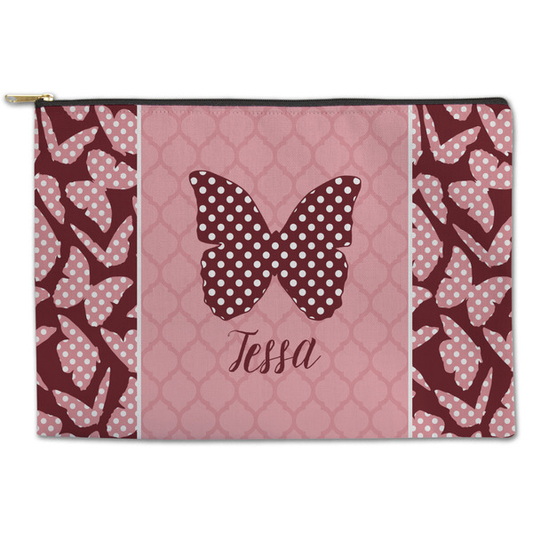 Custom Polka Dot Butterfly Zipper Pouch - Large - 12.5"x8.5" (Personalized)
