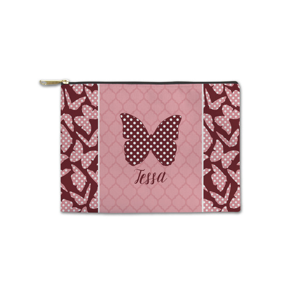Custom Polka Dot Butterfly Zipper Pouch - Small - 8.5"x6" (Personalized)