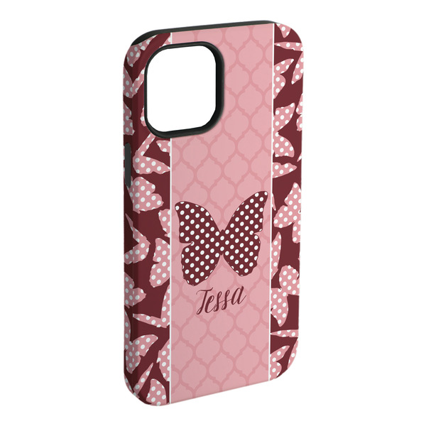 Custom Polka Dot Butterfly iPhone Case - Rubber Lined - iPhone 15 Plus (Personalized)