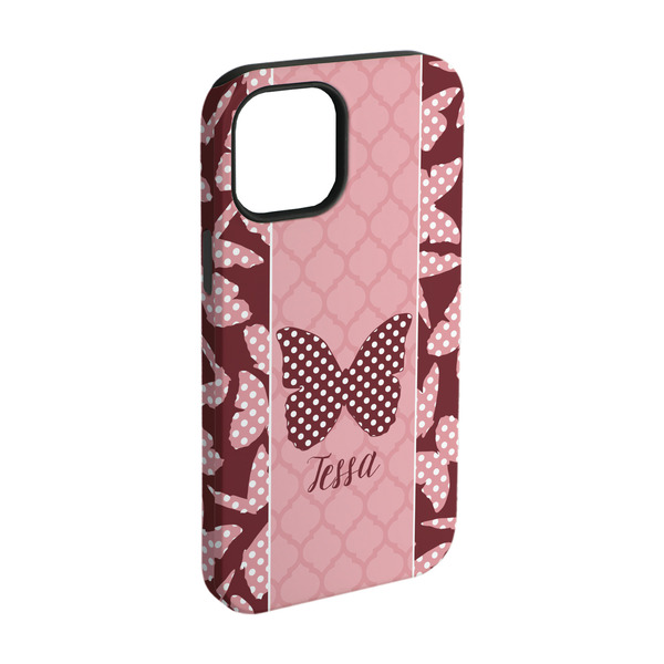 Custom Polka Dot Butterfly iPhone Case - Rubber Lined - iPhone 15 Pro (Personalized)