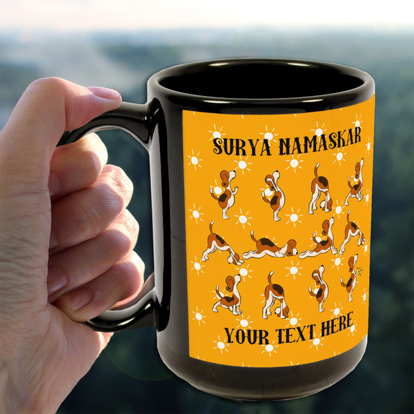 Yoga Dogs Sun Salutations 15oz. Black Mug - LIFESTYLE