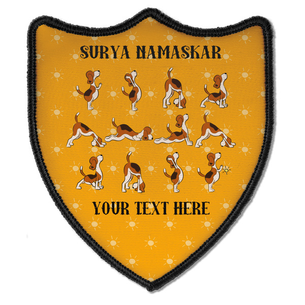 Custom Yoga Dogs Sun Salutations Iron On Shield Patch B w/ Name or Text