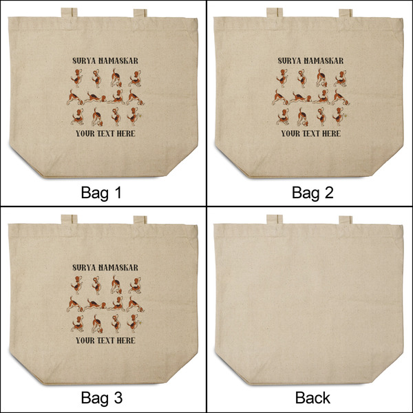 Yoga Dogs Sun Salutations 3 Reusable Cotton Grocery Bags - Front & Back View