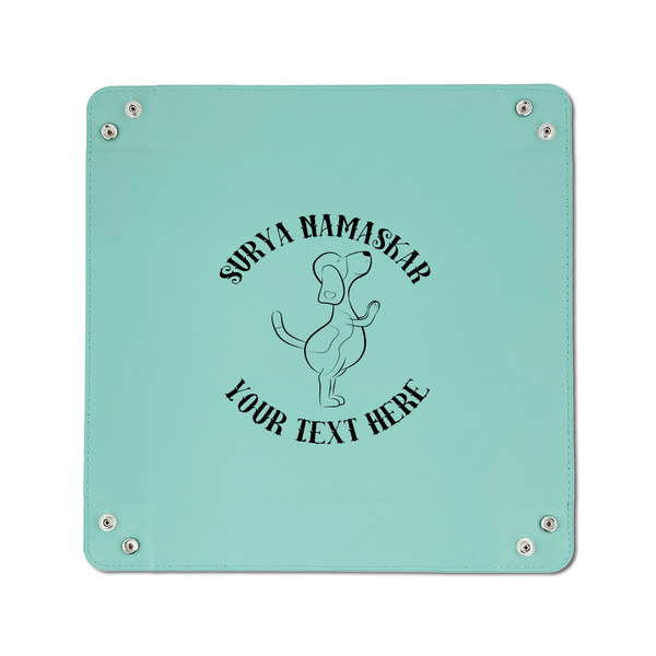 Yoga Dogs Sun Salutations 6" x 6" Teal Leatherette Snap Up Tray - APPROVAL