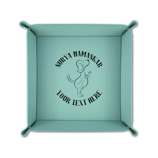 Yoga Dogs Sun Salutations 6" x 6" Teal Leatherette Snap Up Tray - FOLDED UP