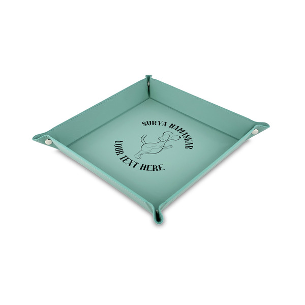 Custom Yoga Dogs Sun Salutations 6" x 6" Teal Faux Leather Valet Tray (Personalized)