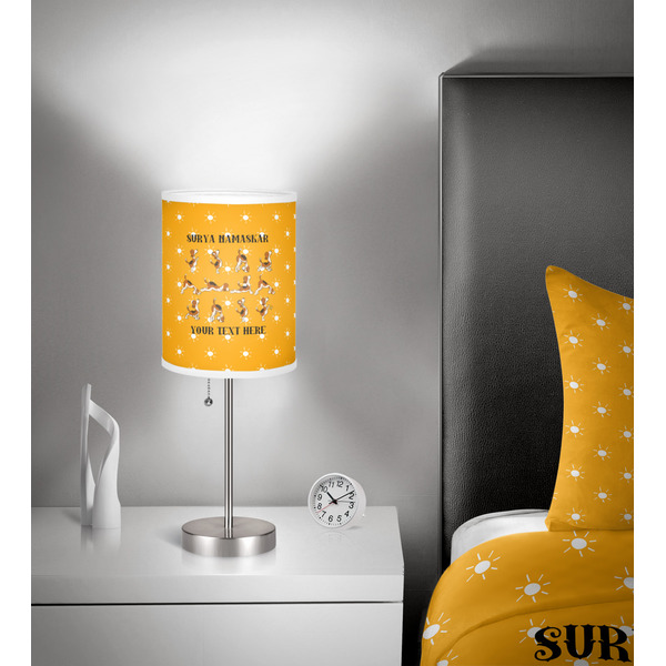 Yoga Dogs Sun Salutations 7 inch drum lamp shade - in room