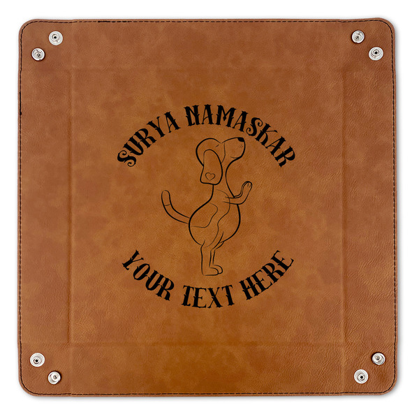 Yoga Dogs Sun Salutations 9" x 9" Leatherette Snap Up Tray - APPROVAL (FLAT)