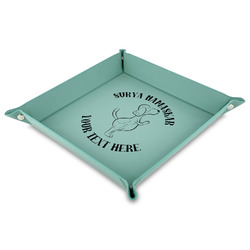 Yoga Dogs Sun Salutations 9" x 9" Teal Faux Leather Valet Tray (Personalized)
