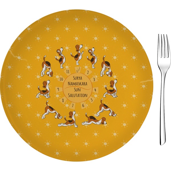Custom Yoga Dogs Sun Salutations 8" Glass Appetizer / Dessert Plates - Single or Set