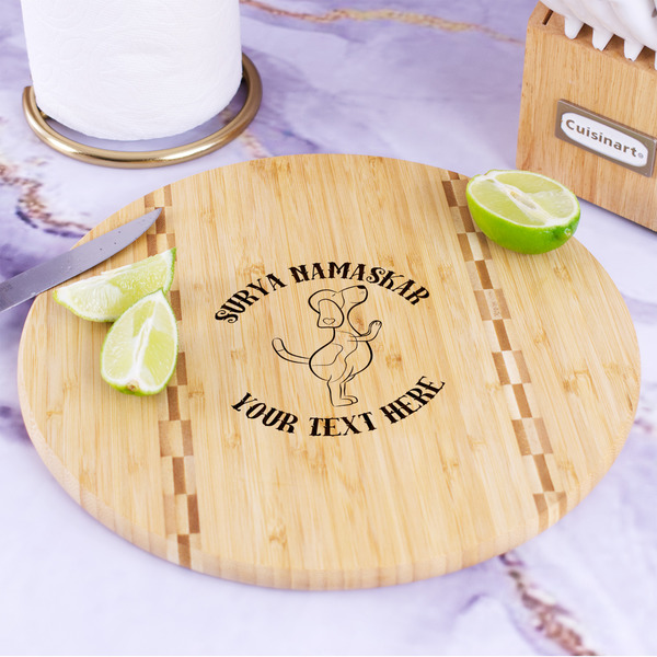 Yoga Dogs Sun Salutations Bamboo Cutting Board - In Context