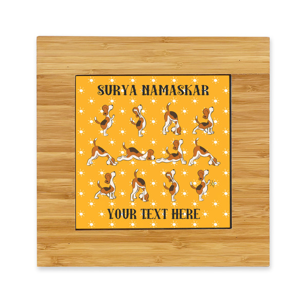 Custom Yoga Dogs Sun Salutations Bamboo Trivet with Ceramic Tile Insert (Personalized)