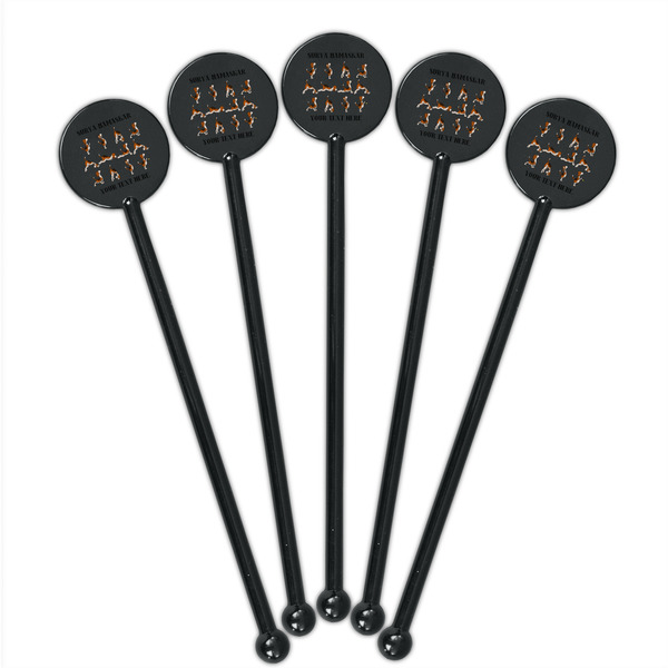 Yoga Dogs Sun Salutations Black Plastic 5.5" Stir Stick - Round - Fan View
