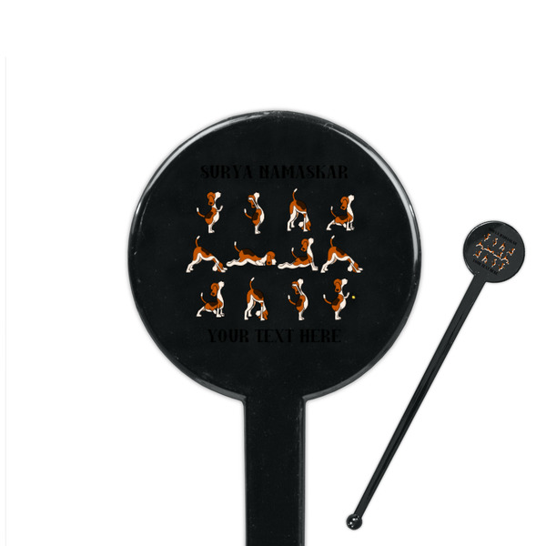 Custom Yoga Dogs Sun Salutations 7" Round Plastic Stir Sticks - Black - Single Sided (Personalized)