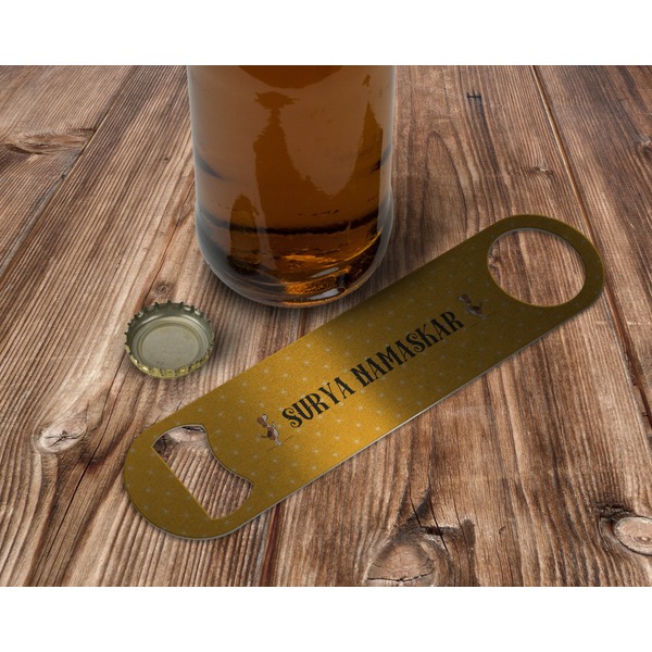 Yoga Dogs Sun Salutations Bottle Opener - In Use