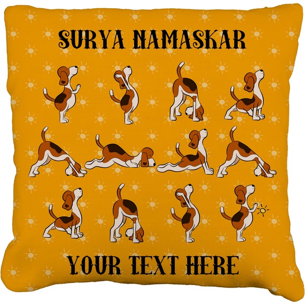 Custom Yoga Dogs Sun Salutations Faux-Linen Throw Pillow 16" (Personalized)