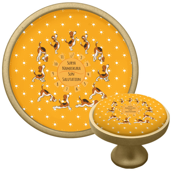 Yoga Dogs Sun Salutations Cabinet Knob - Gold - Multi Angle