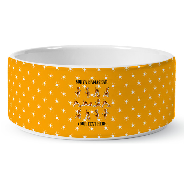 Yoga Dogs Sun Salutations Ceramic Dog Bowl - Medium - Front