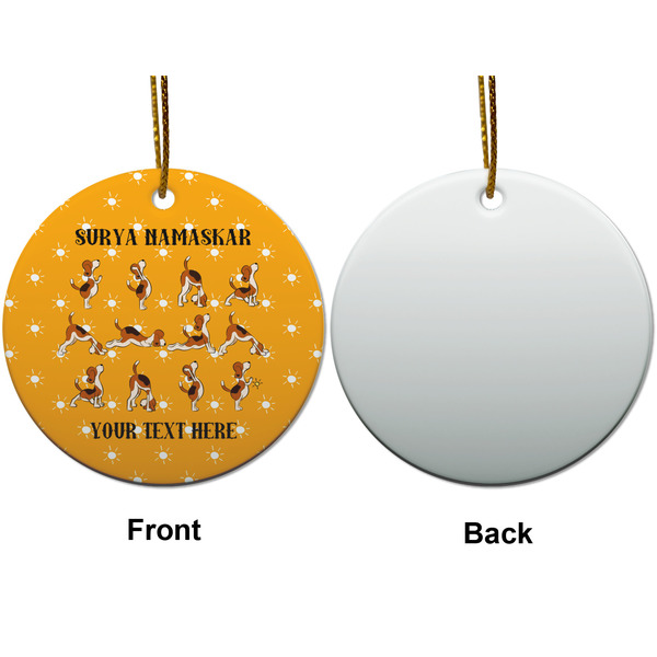Yoga Dogs Sun Salutations Ceramic Flat Ornament - Circle Front & Back (APPROVAL)