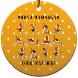 Yoga Dogs Sun Salutations Round Ceramic Ornament w/ Name or Text
