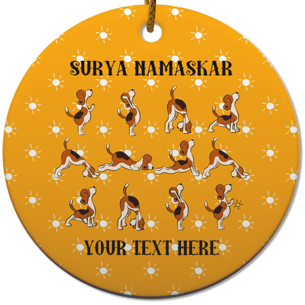 Custom Yoga Dogs Sun Salutations Round Ceramic Ornament w/ Name or Text