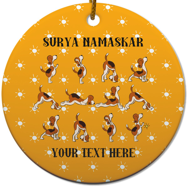 Yoga Dogs Sun Salutations Ceramic Flat Ornament - Circle (Front)