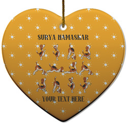 Yoga Dogs Sun Salutations Heart Ceramic Ornament w/ Name or Text