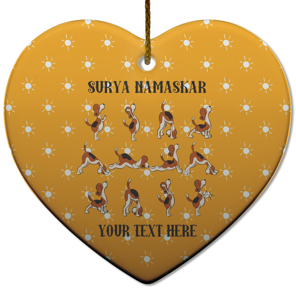 Custom Yoga Dogs Sun Salutations Heart Ceramic Ornament w/ Name or Text