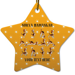 Yoga Dogs Sun Salutations Star Ceramic Ornament w/ Name or Text
