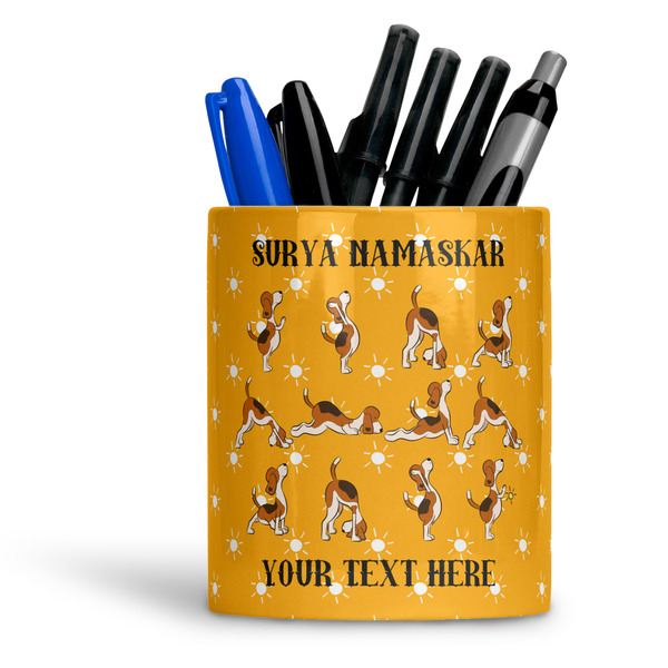 Custom Yoga Dogs Sun Salutations Ceramic Pen Holder