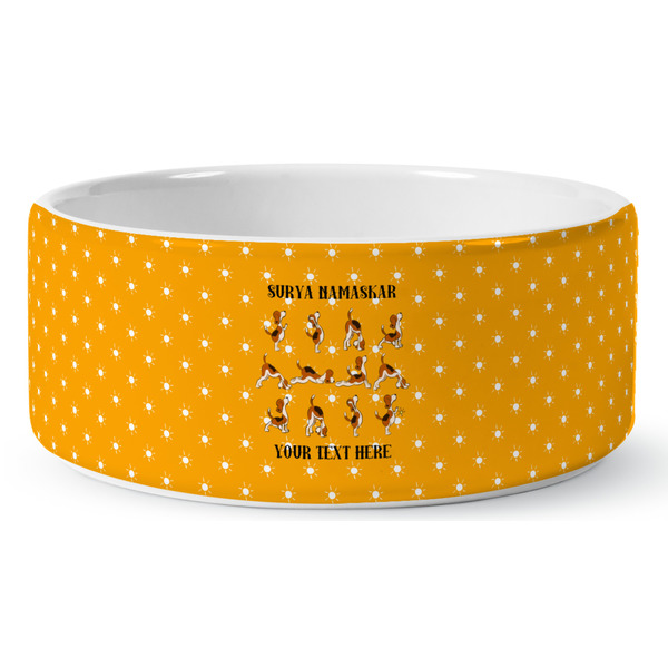 Custom Yoga Dogs Sun Salutations Ceramic Dog Bowl - Large (Personalized)