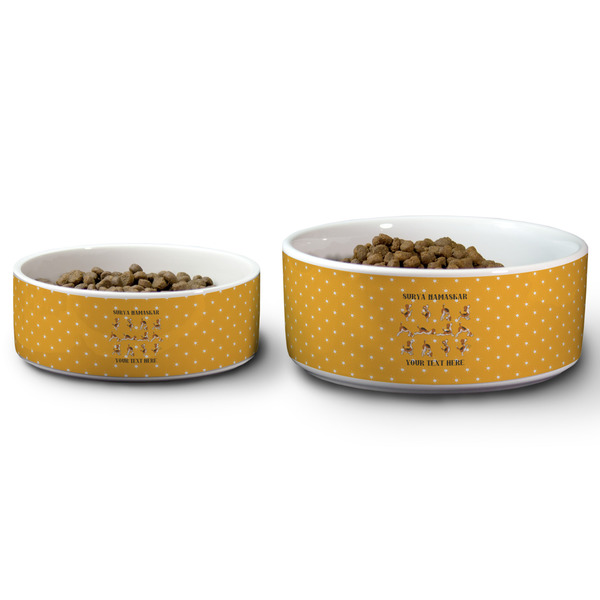 Yoga Dogs Sun Salutations Ceramic Dog Bowls - Size Comparison