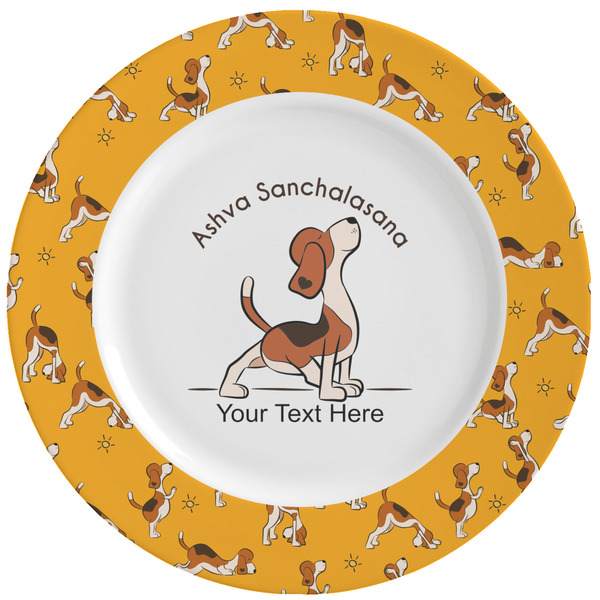 Custom Yoga Dogs Sun Salutations Ceramic Dinner Plates (Set of 4) (Personalized)