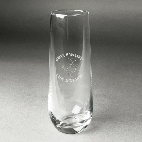 Custom Yoga Dogs Sun Salutations Champagne Flute - Stemless Engraved - Single (Personalized)