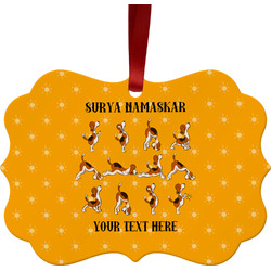 Yoga Dogs Sun Salutations Metal Frame Ornament - Double Sided w/ Name or Text